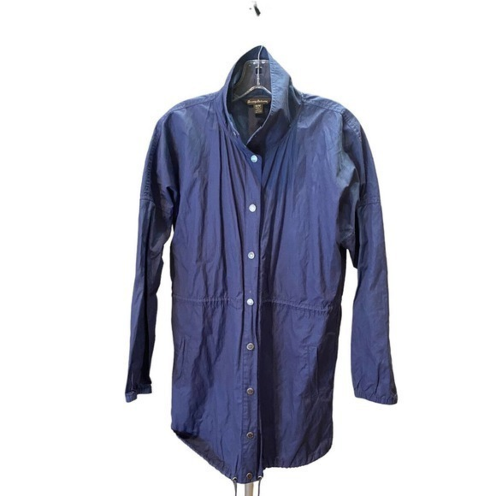 Tommy Bahama Womens Holliston Anorak jacket Medium Blue‎ Tie Up Mock Neck snap